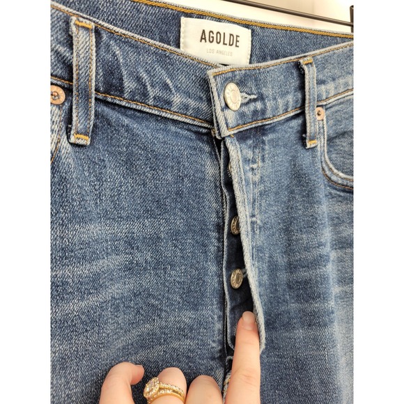 Agolde 29 Nico Slim Fit Straight Jeans Pants High Rise Betray Blue - Picture 4 of 10